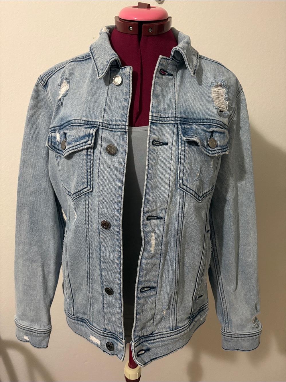 Hollister size Small blue distressed denim jacket button-flap chest pockets